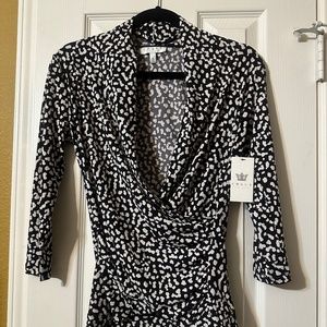 3/4 sleeves black and white printed top
